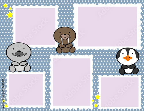 picture frame baby animals cartoon illustration background in vector format