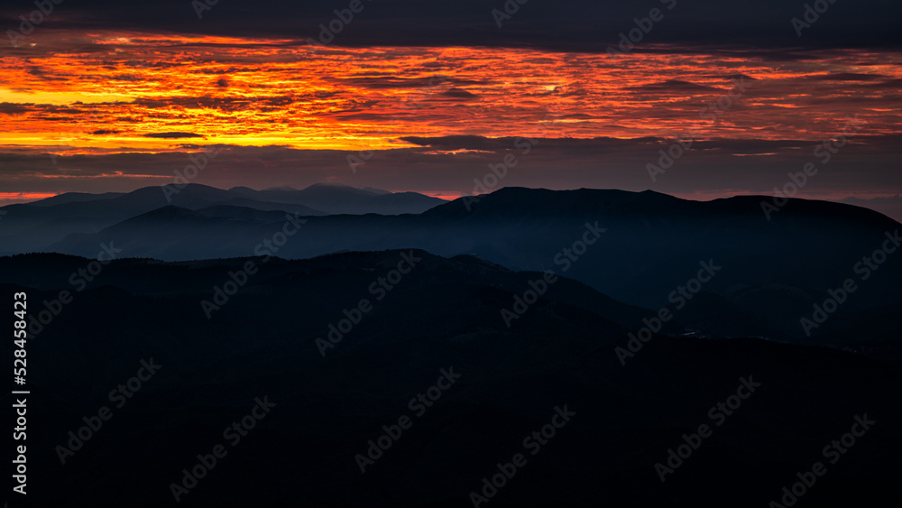 Sunrise over the Low Tatras seen from the Mount Krizna, Great Fatra (Velka Fatra), Carpathians, Slovakia.