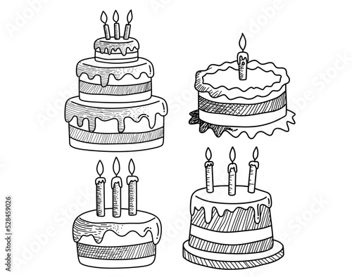 Set of Birthday cake doodle.