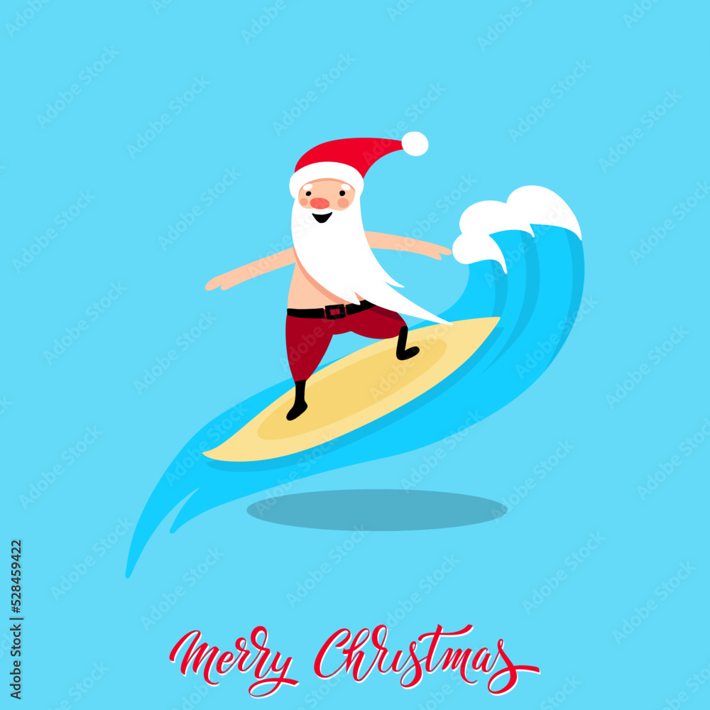 Santa Claus for Christmas and New Year. Santa on the sea. Cheerful hand drawn santa. Vector illustration