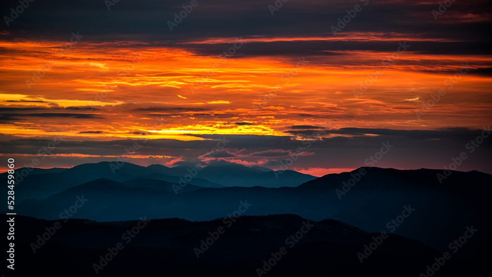 Sunrise over the Low Tatras seen from the Mount Krizna, Great Fatra (Velka Fatra), Carpathians, Slovakia.