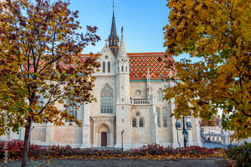 Matthias church in Fisherman Bastion in autumn  Budapest  Hungary