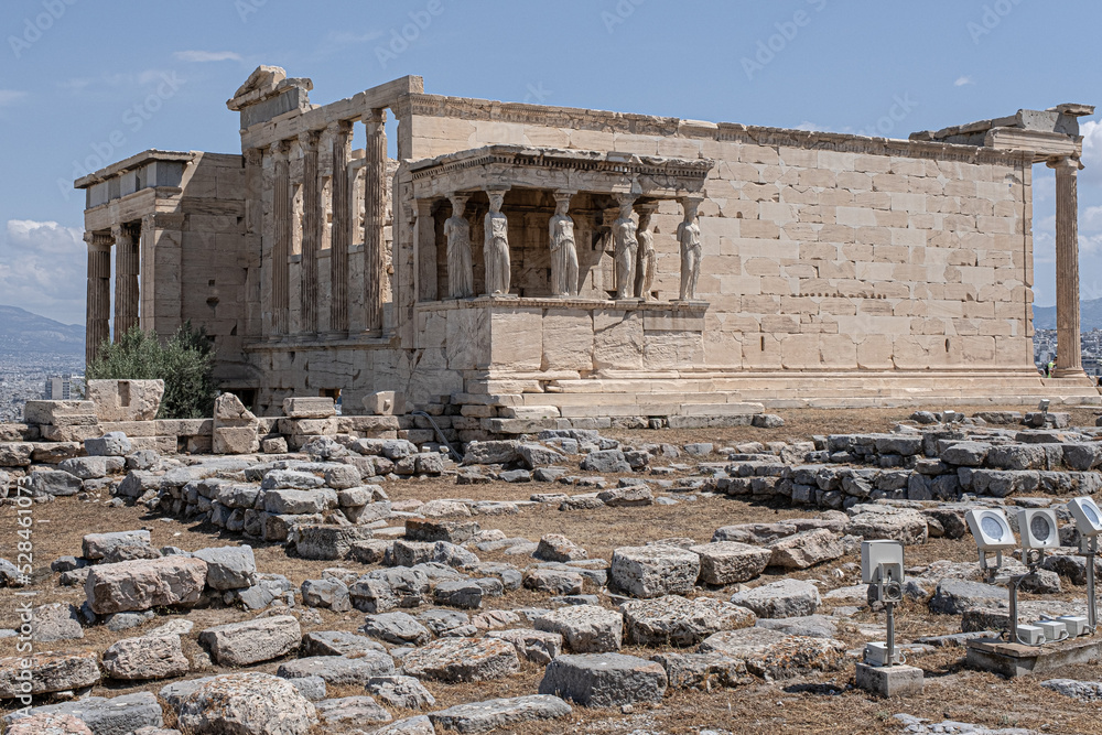  Erechtheum, the Temple of Athena Polios, an ancient Greek Ionic temple on Acropolis of Athens, dedicated to the goddess Athena, Athens, Greece
