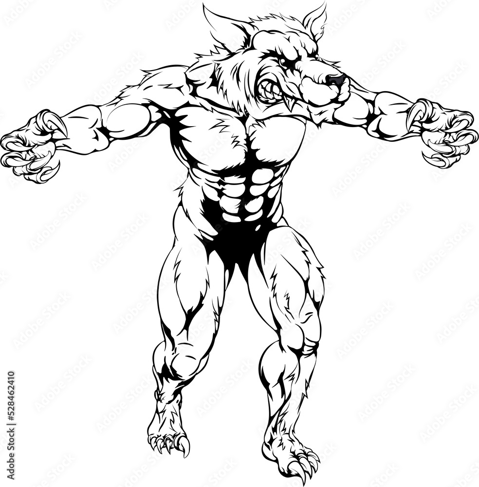 Fototapeta premium Werewolf wolf scary sports mascot