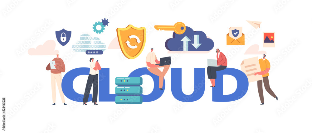 Fototapeta premium Cloud Storage Concept. Digital Service Or Application Transfering Information To Server Or Hosting Service, Data Center
