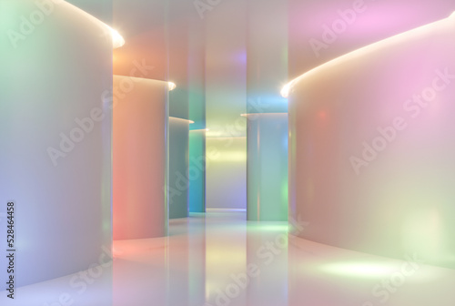 Fototapeta Naklejka Na Ścianę i Meble -  Modern colorful space interior with curve wall 3d render, There are glossy floor and ceiling decorate with hidden light.