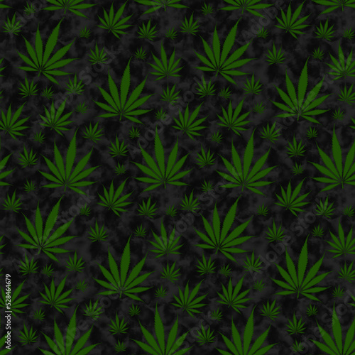 Green and black Cannabis on seamless background