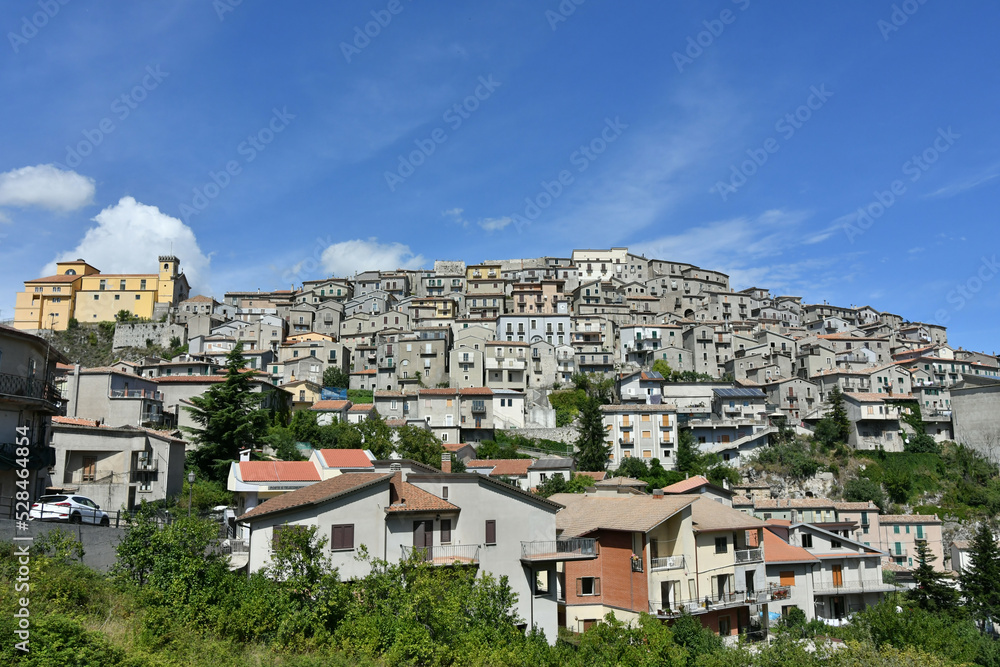 Panoramic view of Castelgrande, a rural village village in the province of Potenza, Italy.