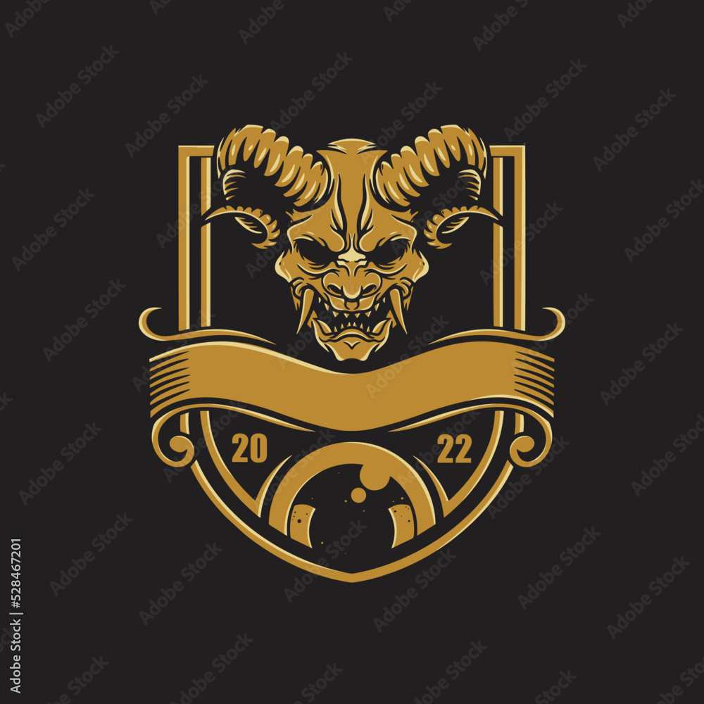 Obraz premium Devil's emblem, badge, label, logo or t-shirt print in monochrome vintage style