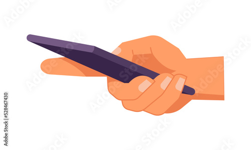 Hand holding smartphone. Vector icon of people hold smartphone or using touch gestures for mobile phone while reading. Press and point, pich and unpinch, rotate and swipe symbol. Digital device