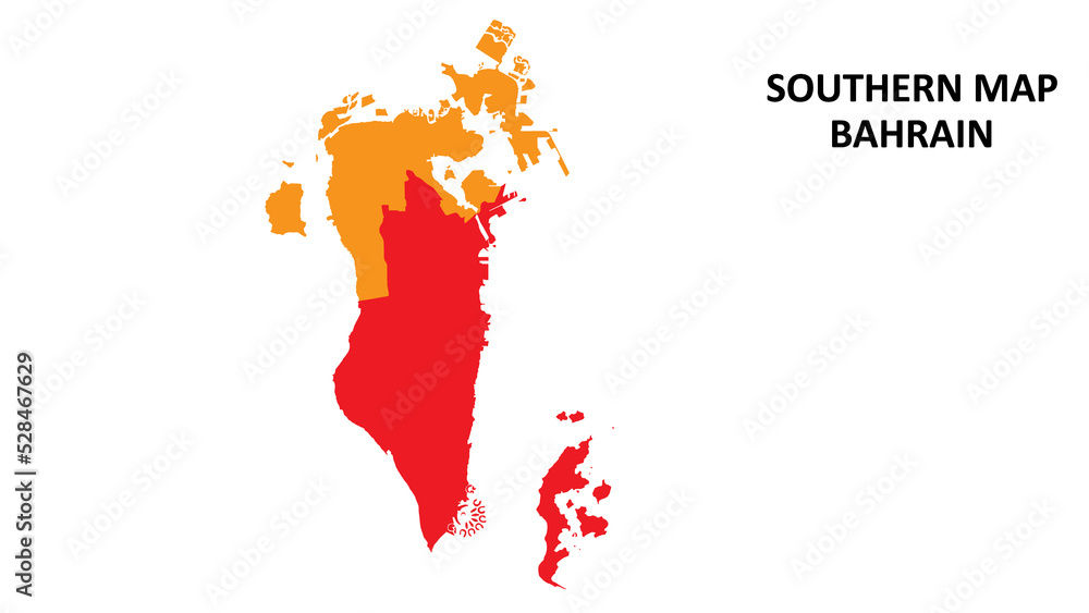 Southern State and regions map highlighted on Bahrain map. Southern State and regions map highlighted on Bahrain map.