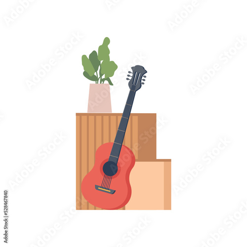 Packed cardboard boxes with personal stuff, plants, home decoration and furniture isolated flat cartoon of pack with things. Vector relocation or moving in home or office, belongings in packages