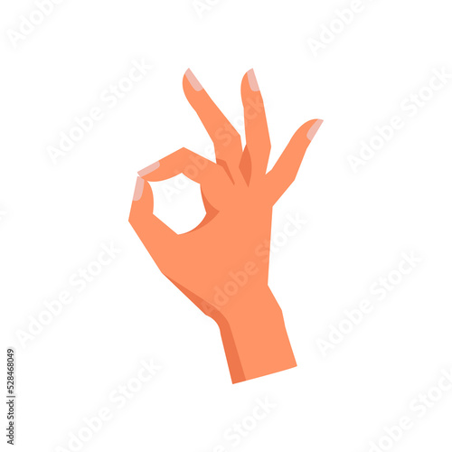 Okay symbol hand gesture, isolated fingers forming circle. Assurance of agreement or consensus. Satisfaction or accordance sign nonverbal communication. Vector in flat style