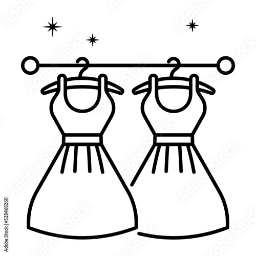 Luxury closet for Ready to Wear Clothing Concept Clothes Drying Wire vector line icon design, Glamour and beauty symbol, Haute couture Sign, Fashion Show and Exhibition stock illustration