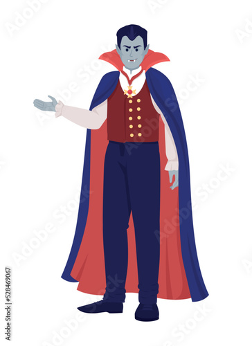 Vampire semi flat color vector character. Editable figure. Full body person on white. Halloween party costume simple cartoon style illustration for web graphic design and animation