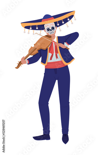 Mexican musician with violin semi flat color vector character. Editable figure. Full body person on white. Traditional costume simple cartoon style illustration for web graphic design and animation