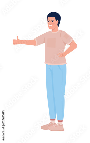Smiling man semi flat color vector character. Editable figure. Full body person on white. Casual outfit. Body language simple cartoon style illustration for web graphic design and animation