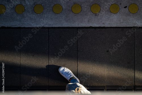 Canvas Print Copenhagen, Denmark Train tracks and a patterned platform for safety