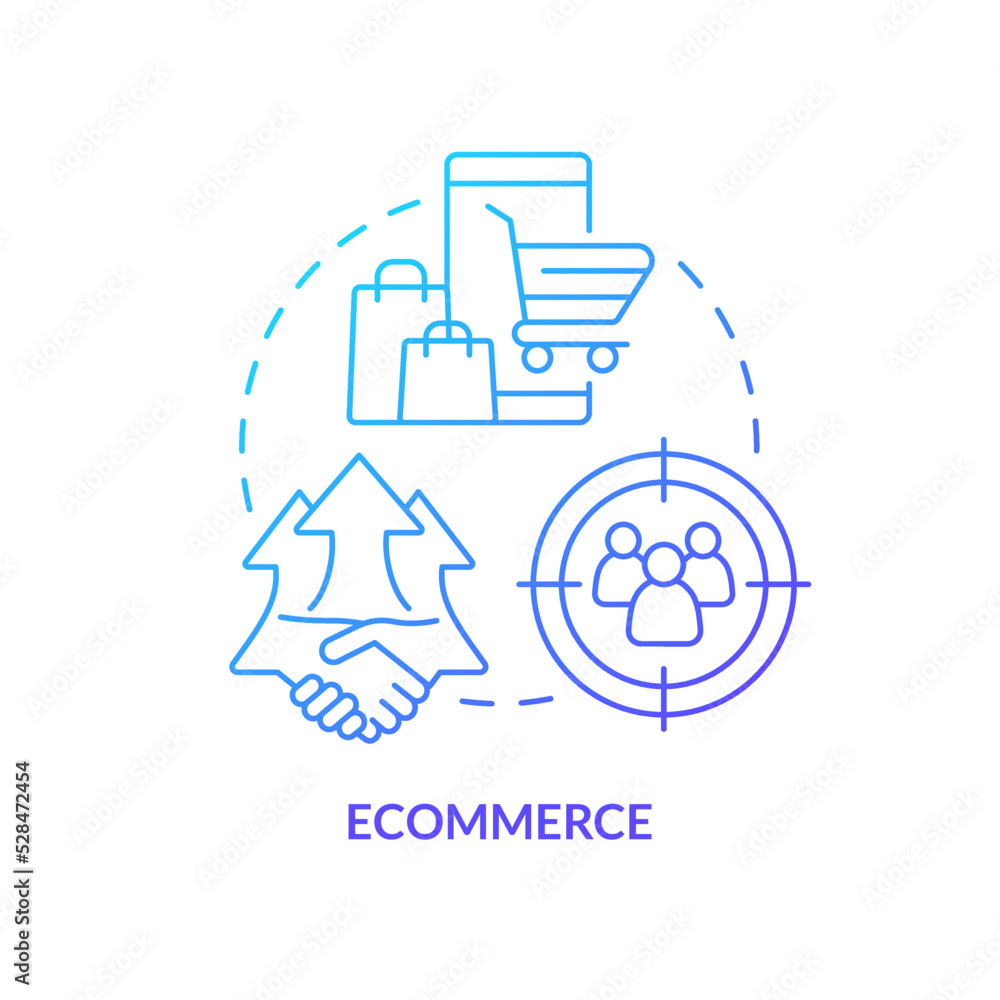Ecommerce blue gradient concept icon. Social commerce. Live shopping. Creator economy trend abstract idea thin line illustration. Isolated outline drawing. Myriad Pro-Bold font used