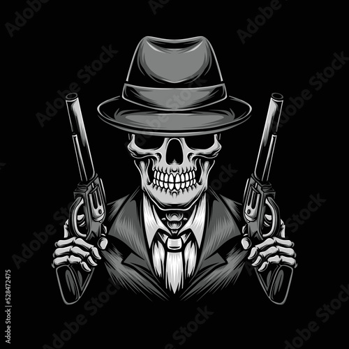 skull mafia holding double gun vector