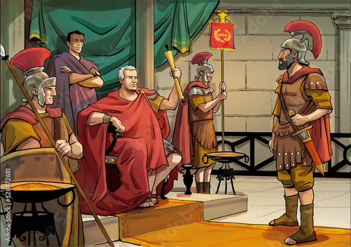 Ancient rome scene illustration. Emperor giving orders to a Roman centurion