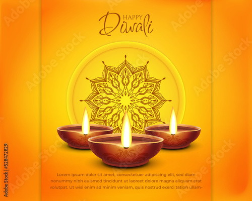 happy diwali festival background with Oil Lamps for  social media cover, banner, greeting card. vector template photo