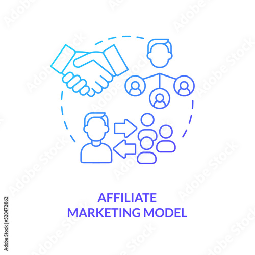 Affiliate marketing model blue gradient concept icon. Paying commission. Creator business model abstract idea thin line illustration. Isolated outline drawing. Myriad Pro-Bold font used