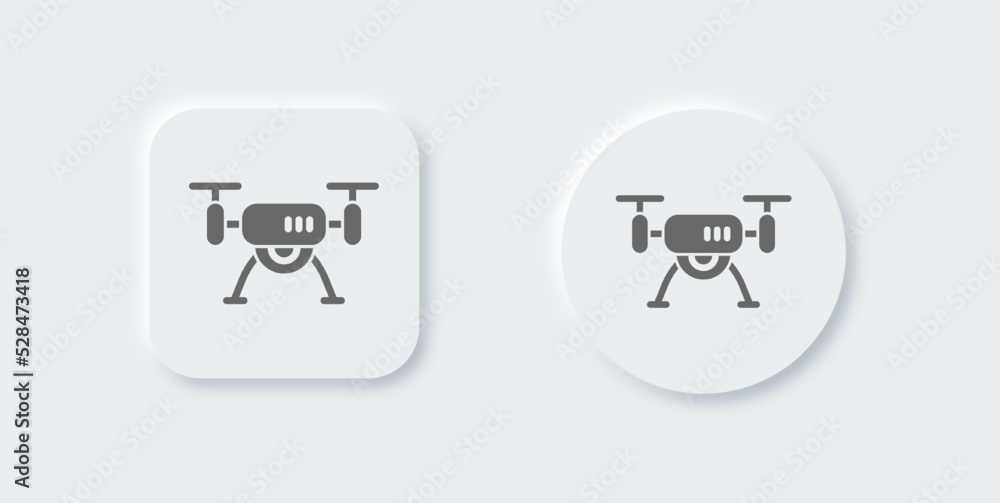 Drone solid icon in neomorphic design style. Aerial camera signs vector illustration. Drone solid icon in neomorphic design style. Aerial camera signs vector illustration.