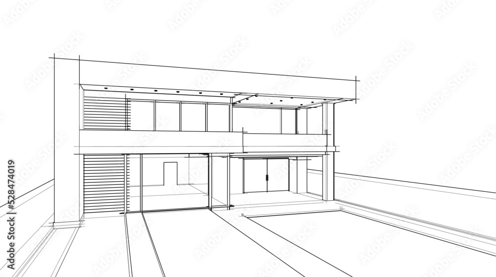 Fototapeta premium house building sketch architectural 3d illustration