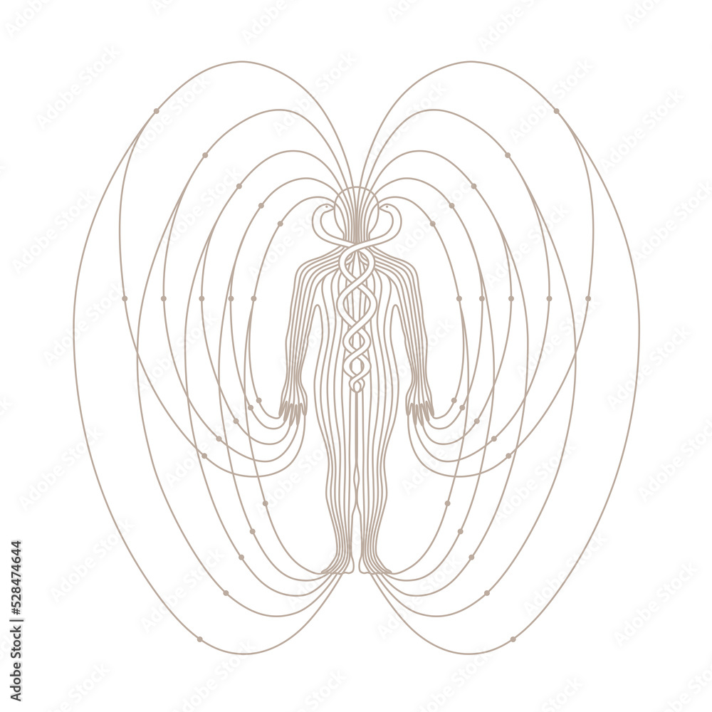 Illustration of human body magnetic energy field meridian - obrazy, fototapety, plakaty 