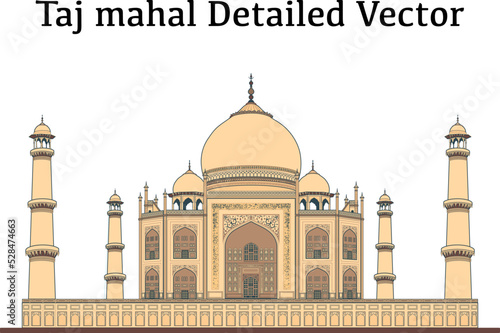 Taj Mahal is one of 7 wonders, World heritage site in Agra, uttar pradesh, India - vector illustration