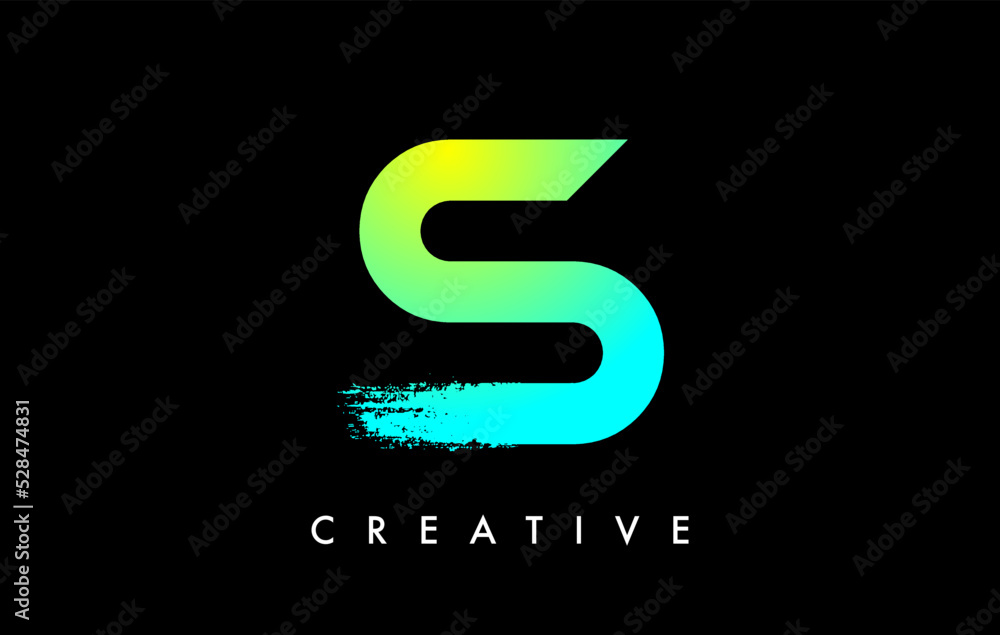 Letter S Logo Icon Design with Rounded Shape and Artistic Brush Stroke Ending and Green Blue Electric Color Vector Letter S Logo Icon Design with Rounded Shape and Artistic Brush Stroke Ending and Green Blue Electric Color Vector