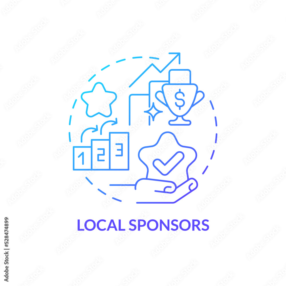 Local sponsors blue gradient concept icon. Managers productivity motivation. Important success factor abstract idea thin line illustration. Isolated outline drawing. Myriad Pro-Bold font used Local sponsors blue gradient concept icon. Managers productivity motivation. Important success factor abstract idea thin line illustration. Isolated outline drawing. Myriad Pro-Bold font used