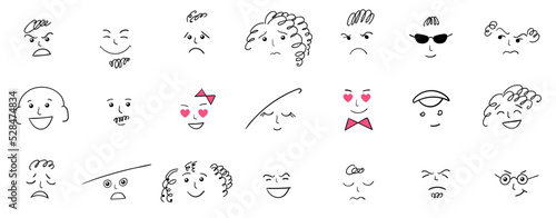 Cartoon cute and funny faces with positive and negative emotions.