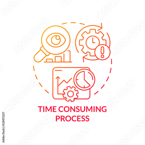Time consuming process red gradient concept icon. Deadline term. Disadvantage of business planning abstract idea thin line illustration. Isolated outline drawing. Myriad Pro-Bold font used
