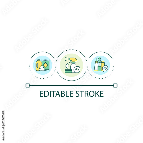 Recycling household items loop concept icon. Waste management abstract idea thin line illustration. Repurposing. Cleaning products disposal. Isolated outline drawing. Editable stroke. Arial font used
