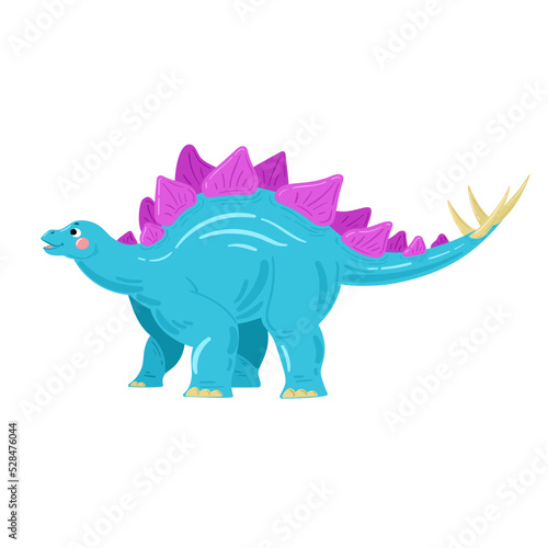 Stegosaurus vector illustration. Blue dinosaur drawing isolated on white. Dinosaur with plates on the back. 
