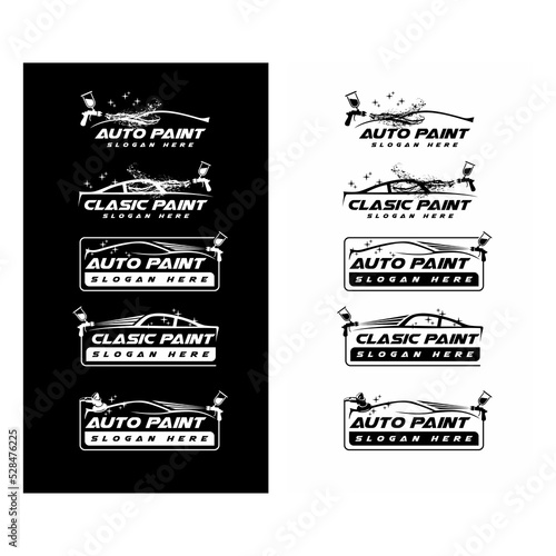 Set of auto paint service logo design with abstract car and spray gun
