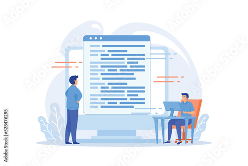 Coding and website development. Technical support. Programming engineering. Coder, web developer, computer software. Programmer male flat character.flat vector modern illustration