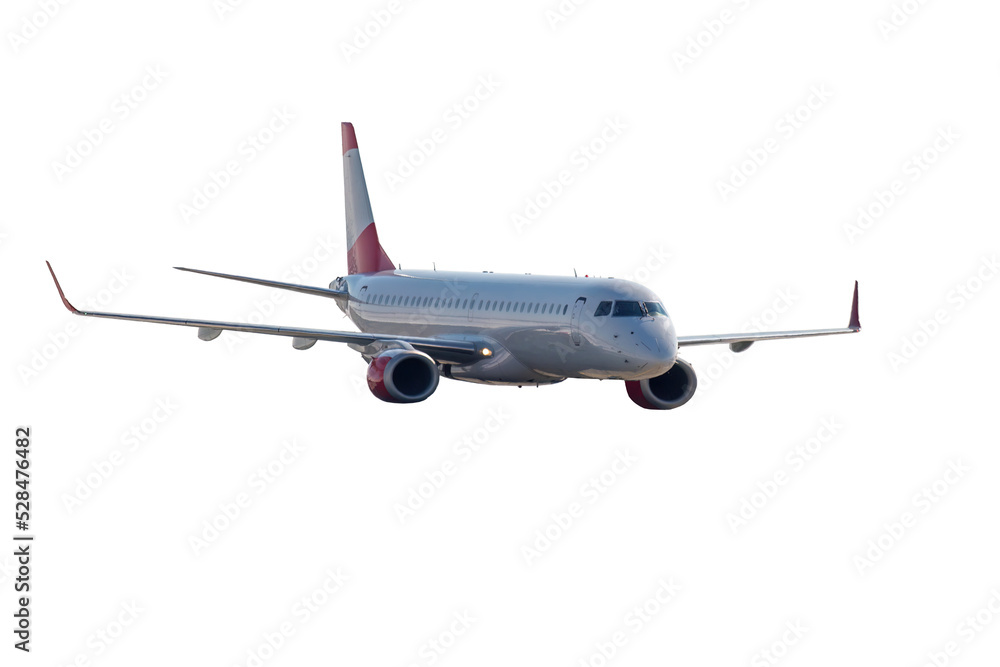 Slide view of jet aircraft, isolated. modern jet airplane with body prepare for landing isolated on white background Slide view of jet aircraft, isolated. modern jet airplane with body prepare for landing isolated on white background