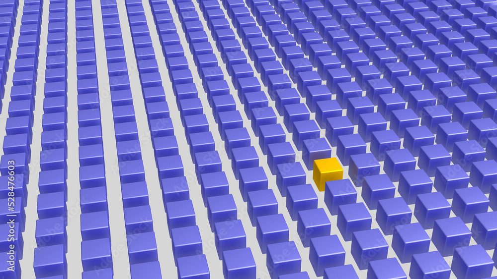custom made wallpaper toronto digitalA white crow, a stranger among his own. A yellow cube among many of the rows of blue ones. 3d render.