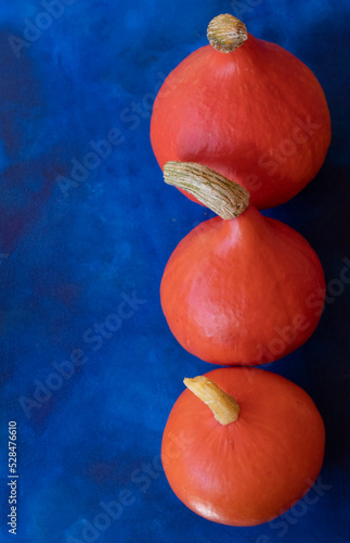 okrągła pomarańczowa dynia warzywo na niebieskim abstrakcyjnym tle