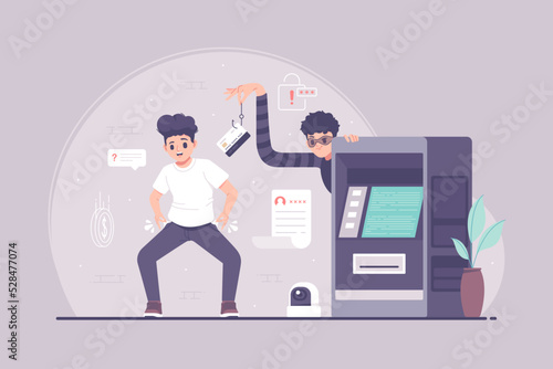 automated teller machine crime  hacking concept illustration