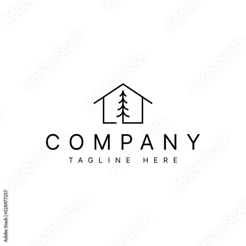 minimal pine tree house logo design