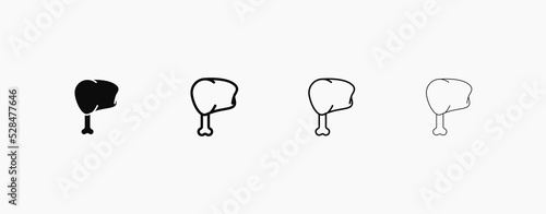 Chicken thigh black line icon. Full chicken leg vector icon