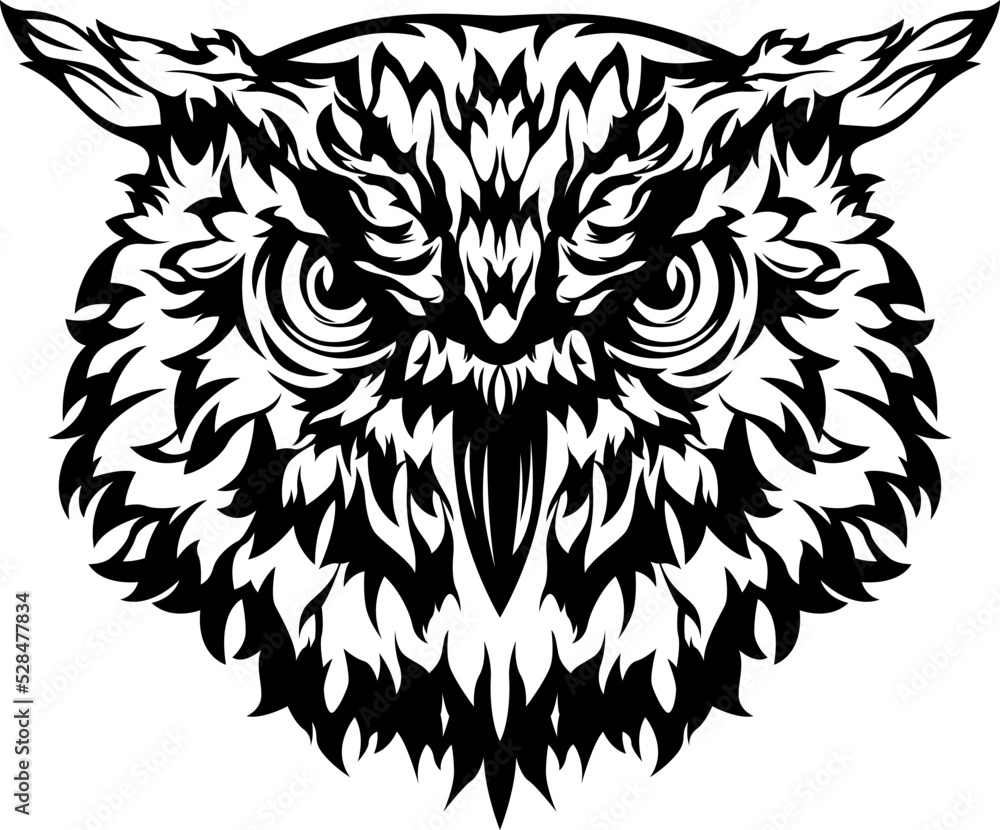 Fototapeta premium Vector owl isolated illustration. Black color on white background image. Wild bird design and tattoo.