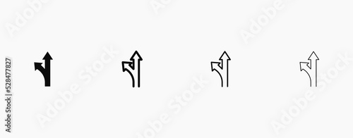Move straight or turn left vector arrow icon