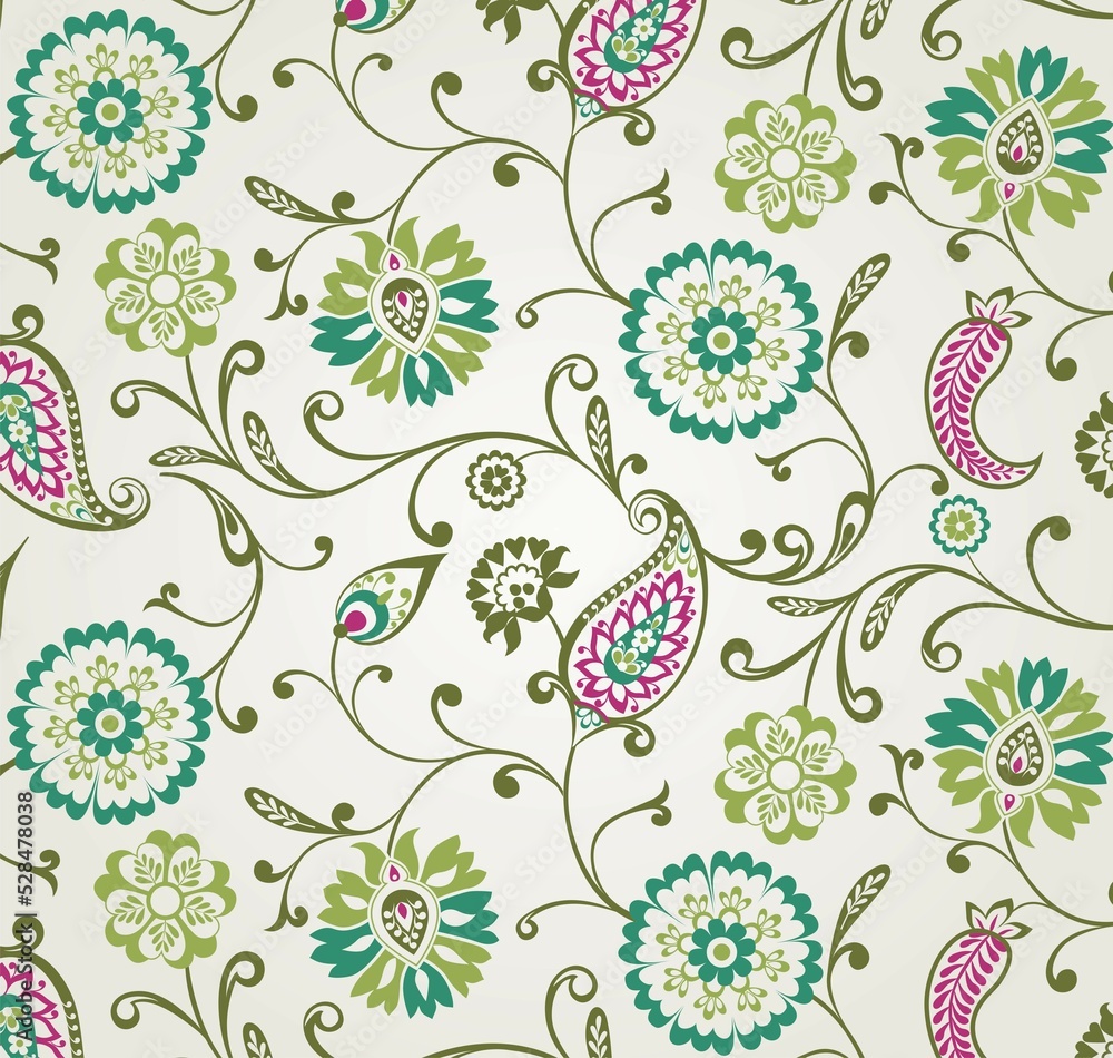 traditional paisley floral pattern, textile , Rajasthan, royal India traditional paisley floral pattern, textile , Rajasthan, royal India