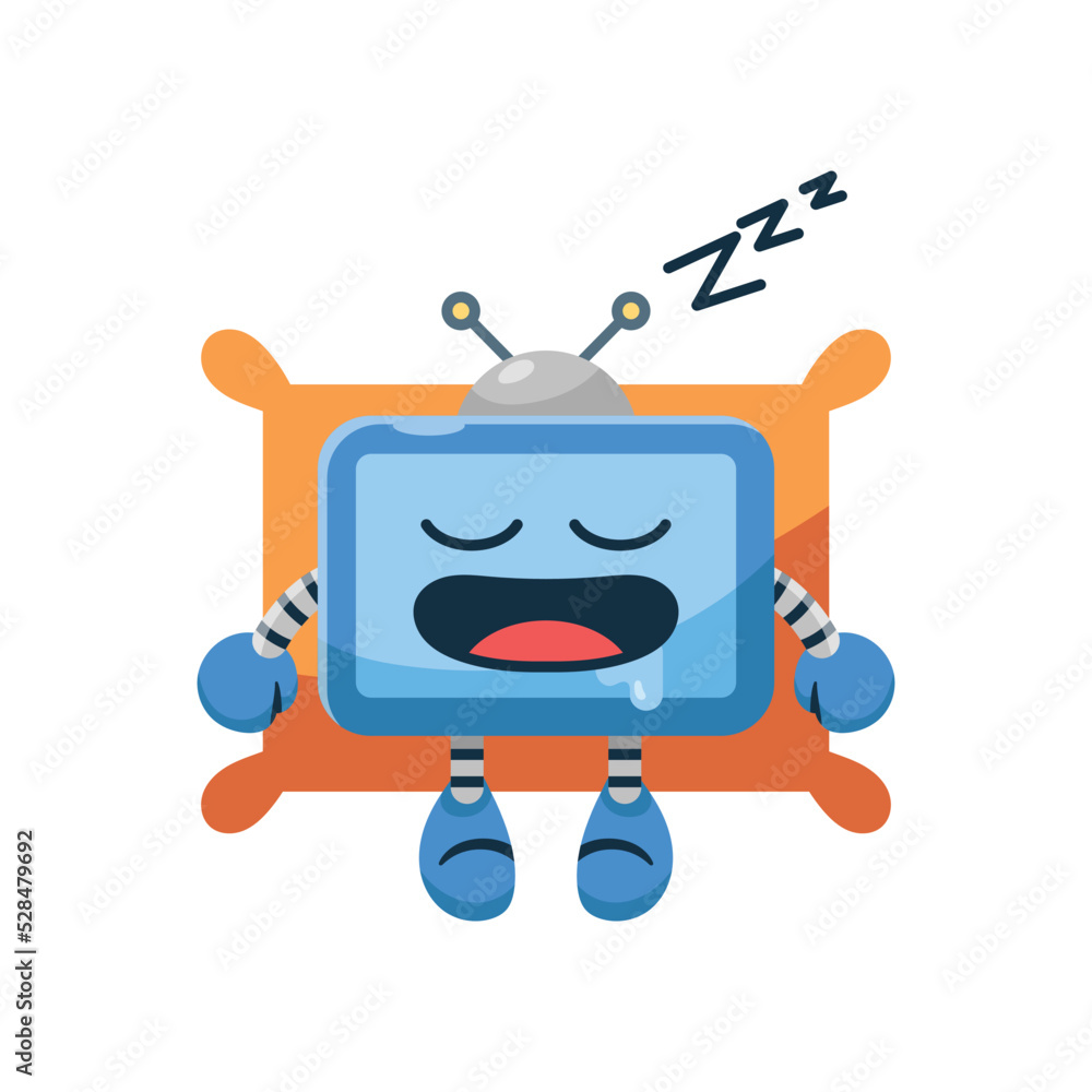 Naklejka premium Vector illustration character of television robot sleeping soundly