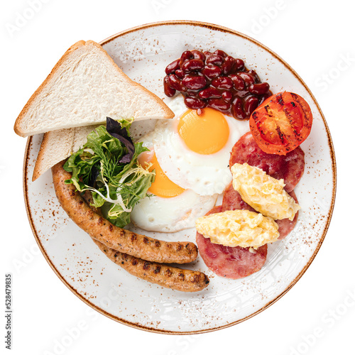 Photography Portion of english breakfast with sausages